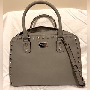 NWT, MK, Michael Kors, Large Saffiano Leather Studded Satchel/Cb, Pearl Grey!!